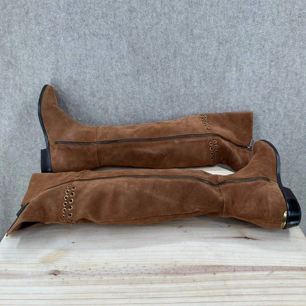 Michael Kors MALIN Over The Knee Boots 9 Suede Grommet Whipstitch Low Heel